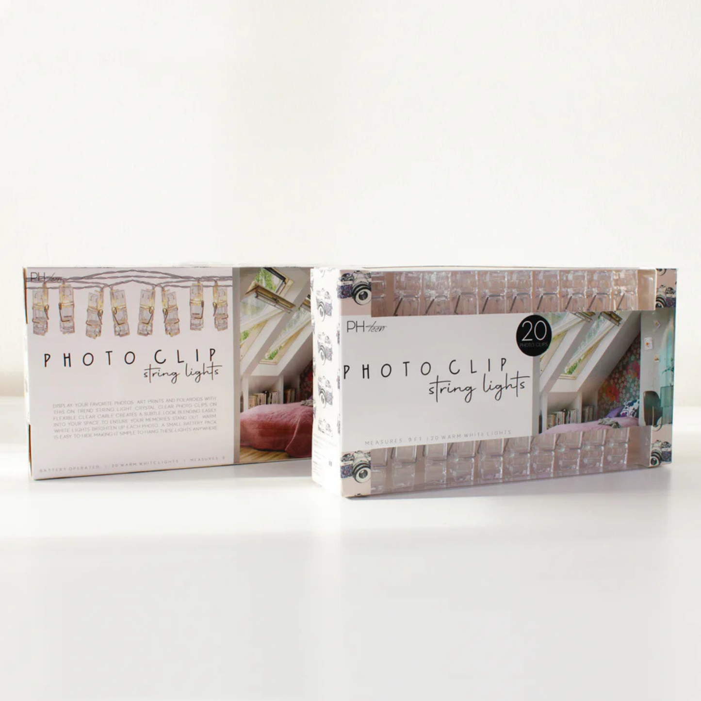 Elegani 20 LED Clear Cable Photo Clip String Lights – 40 Large Clips, 9' Lighted Length, Warm White Glow