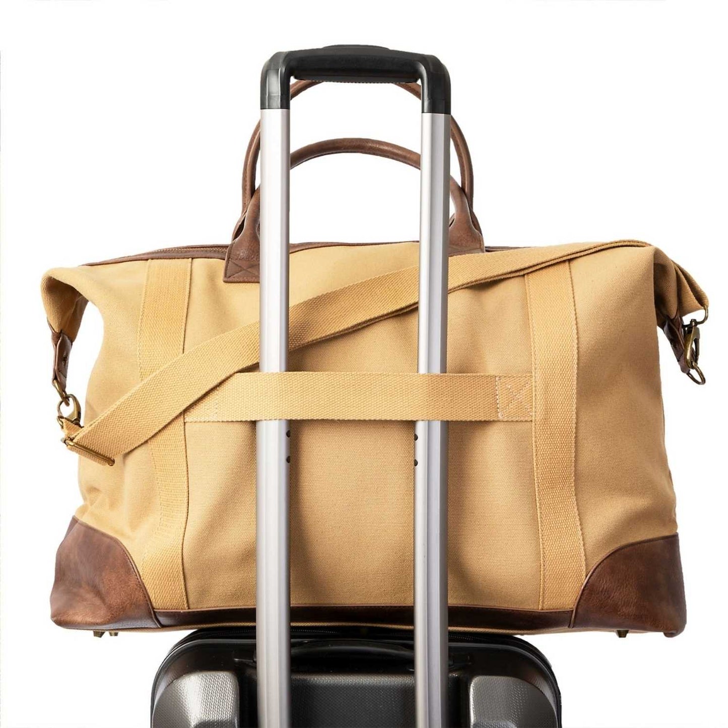 Elegani Touring Luxe Weekender Bag – 21.65" x 12.59", Eco-Friendly Recycled Canvas with Leatherette Accents, Spacious Travel Duffel-Tan