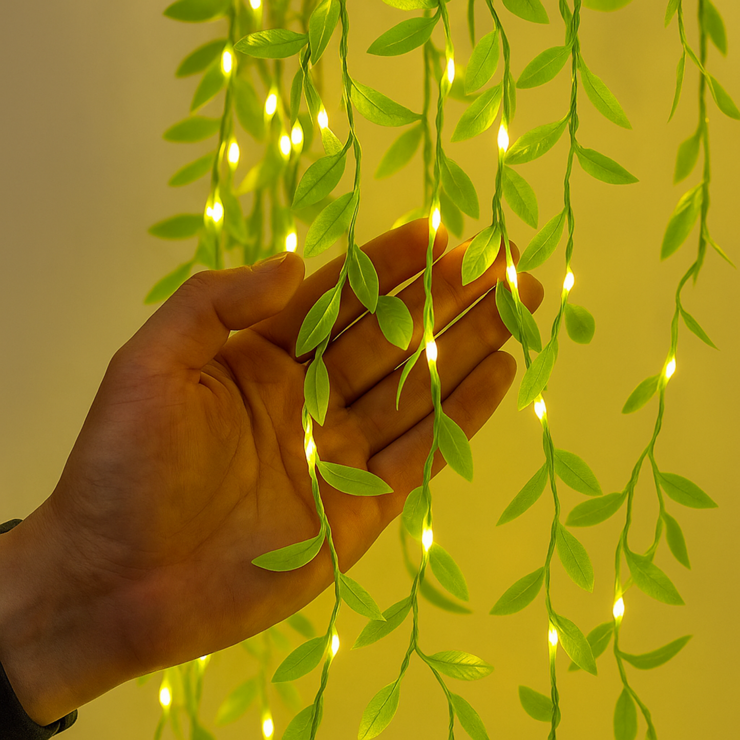 Elegani 96 LED Green Leaf Vine Fairy Curtain Lights – 5.2ft x 2ft Hanging Faux Garland Lighted Backdrop with 6 Strands, Warm White Glow, Indoor Outdoor Decorative Wall or Patio Light