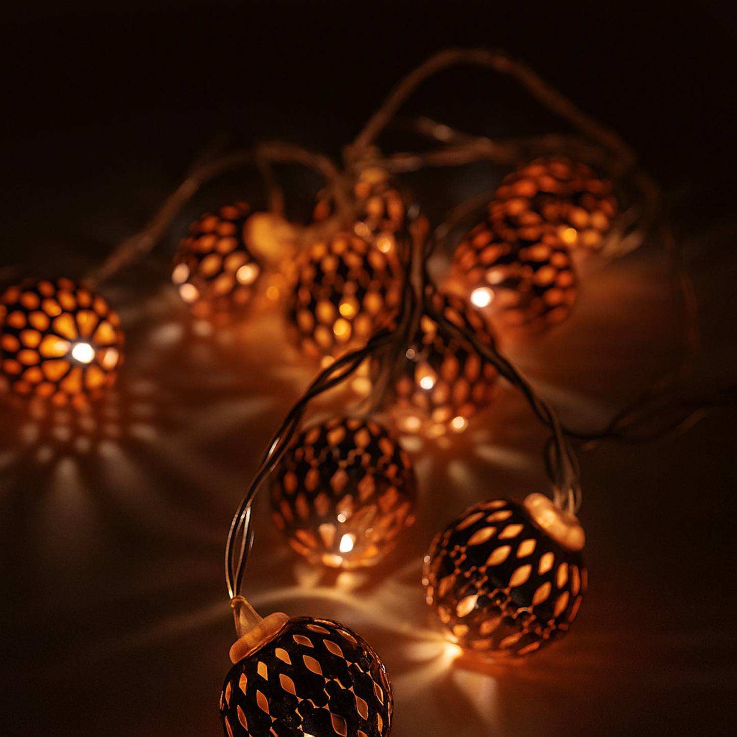 Elegani Rose Gold Moroccan Ball String Lights – 10 LED Warm White Lights on 3FT Cord, Decorative Hanging Fairy Lights for Bedroom, Dorm, Tabletop or Holiday Display