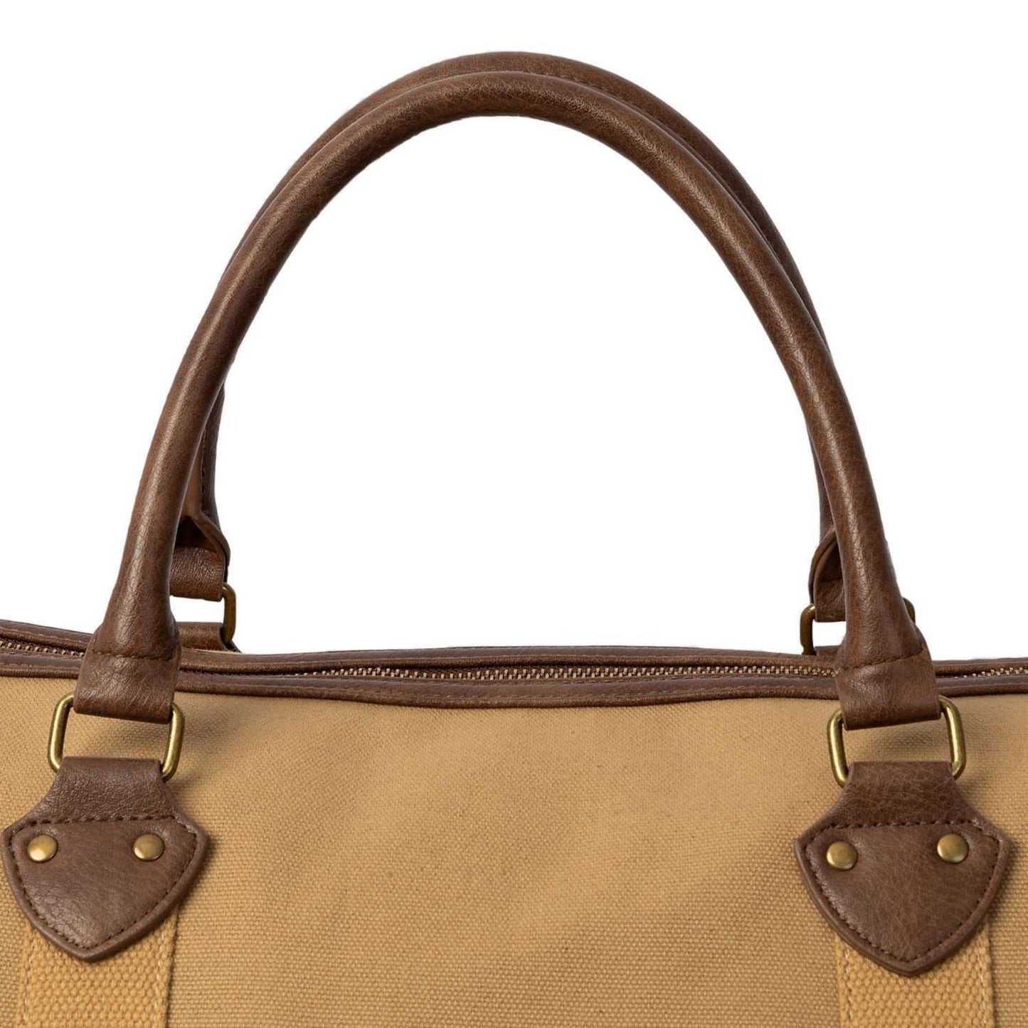 Elegani Touring Luxe Duffel Bag – 21.65" x 11.81" x 10.23", 42.9L Capacity, Eco-Friendly Recycled Canvas with Leatherette Accents-Tan