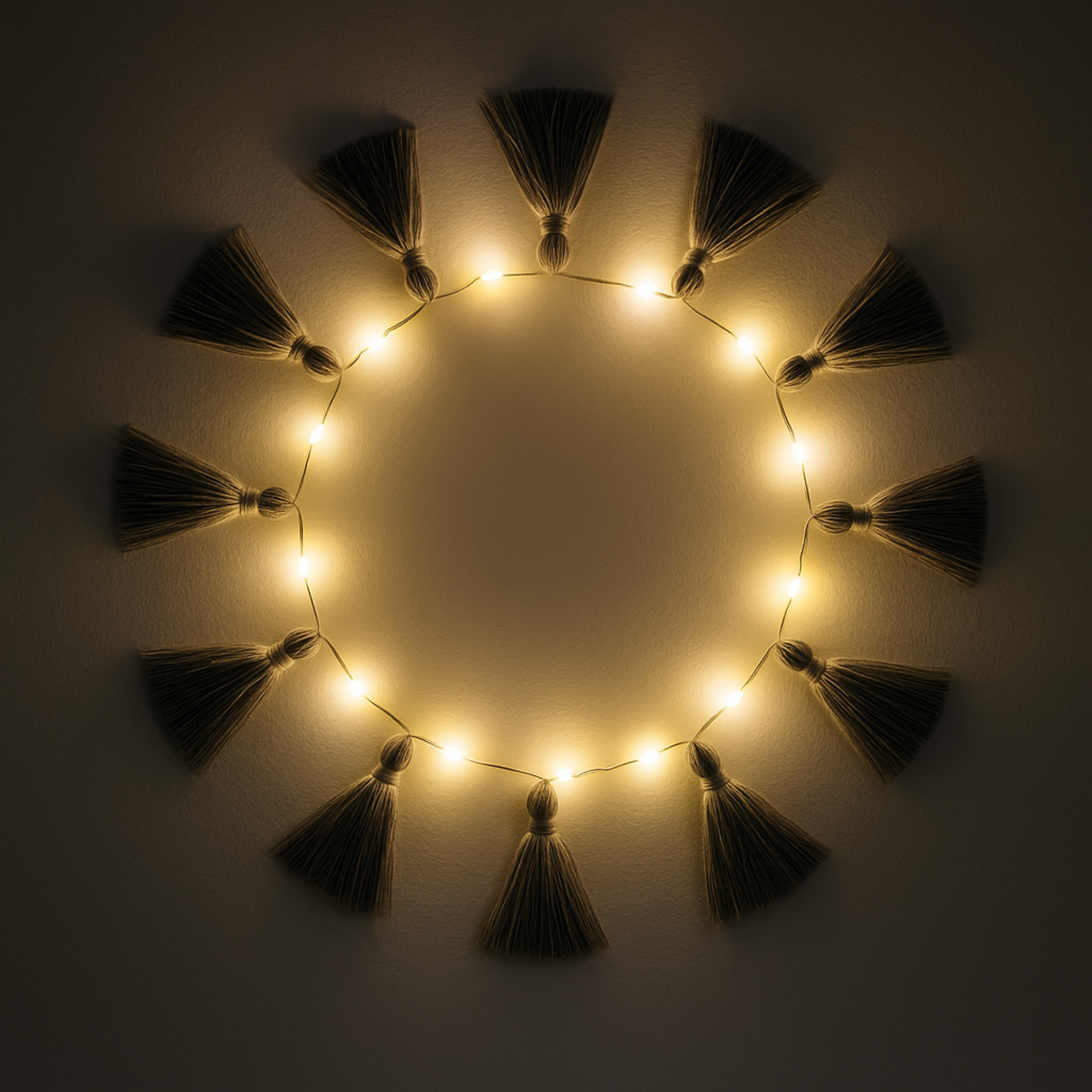 Elegani Boho Tassel Fairy String Lights – 20 LED Warm White Lights with Soft Grey Tassels, 7ft Decorative Light for Bedroom, Nursery, Dorm, or Party Décor-SMALL