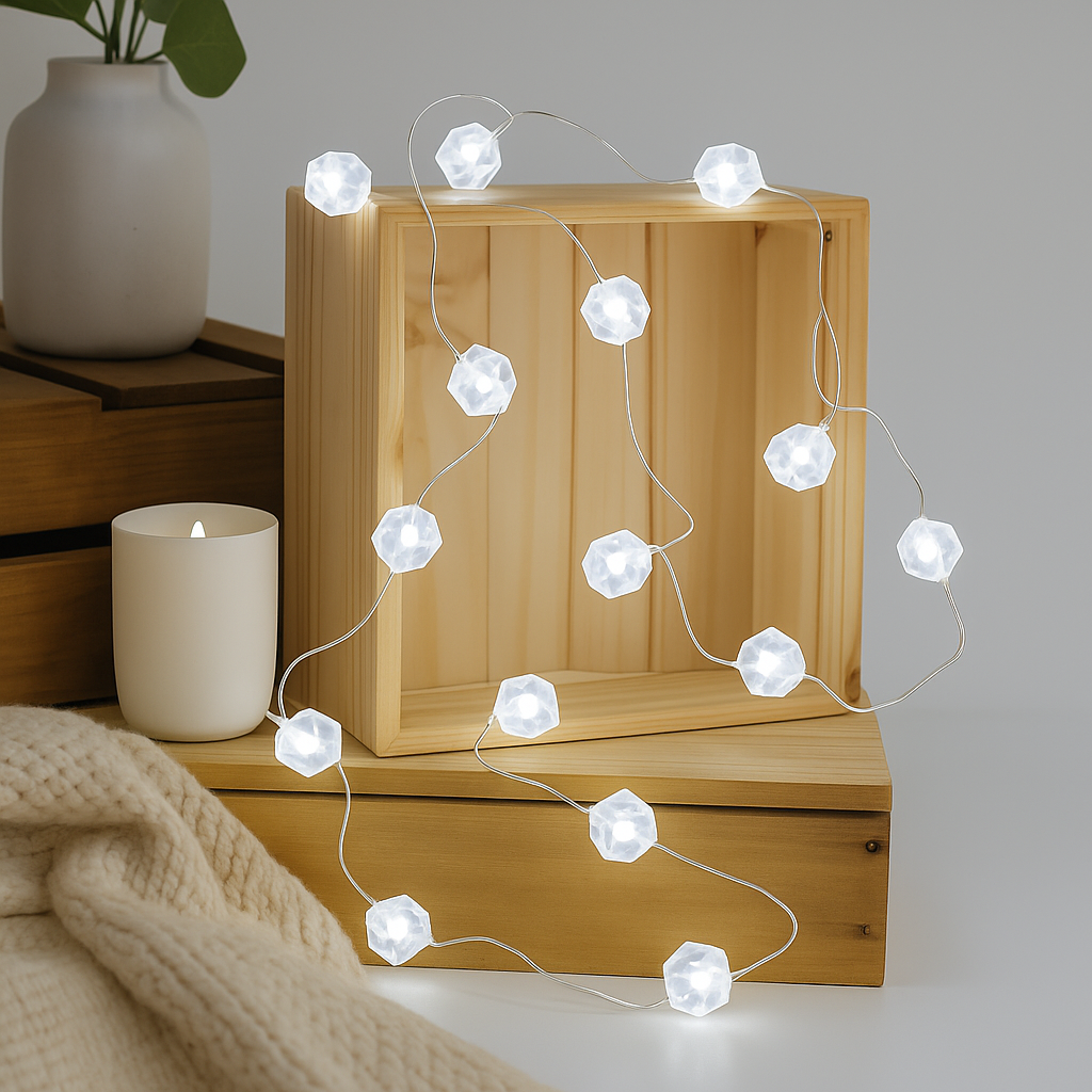 Elegani 10 LED Crystal String Lights – 4.9ft Warm White, Clear Wire, Indoor Decorative Fairy Lights for Bedroom, Party, Wedding, and Holiday Decor