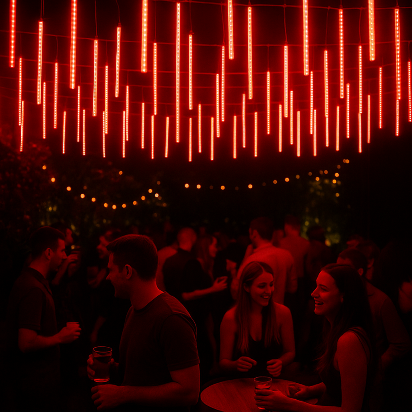 Elegani 8-Tube 50cm Red Snowfall LED Meteor Lights – 8ft Plug-In, 240 LEDs, Connectable, Indoor/Outdoor Decorative Lighting for Holiday, Tree, and Party Décor