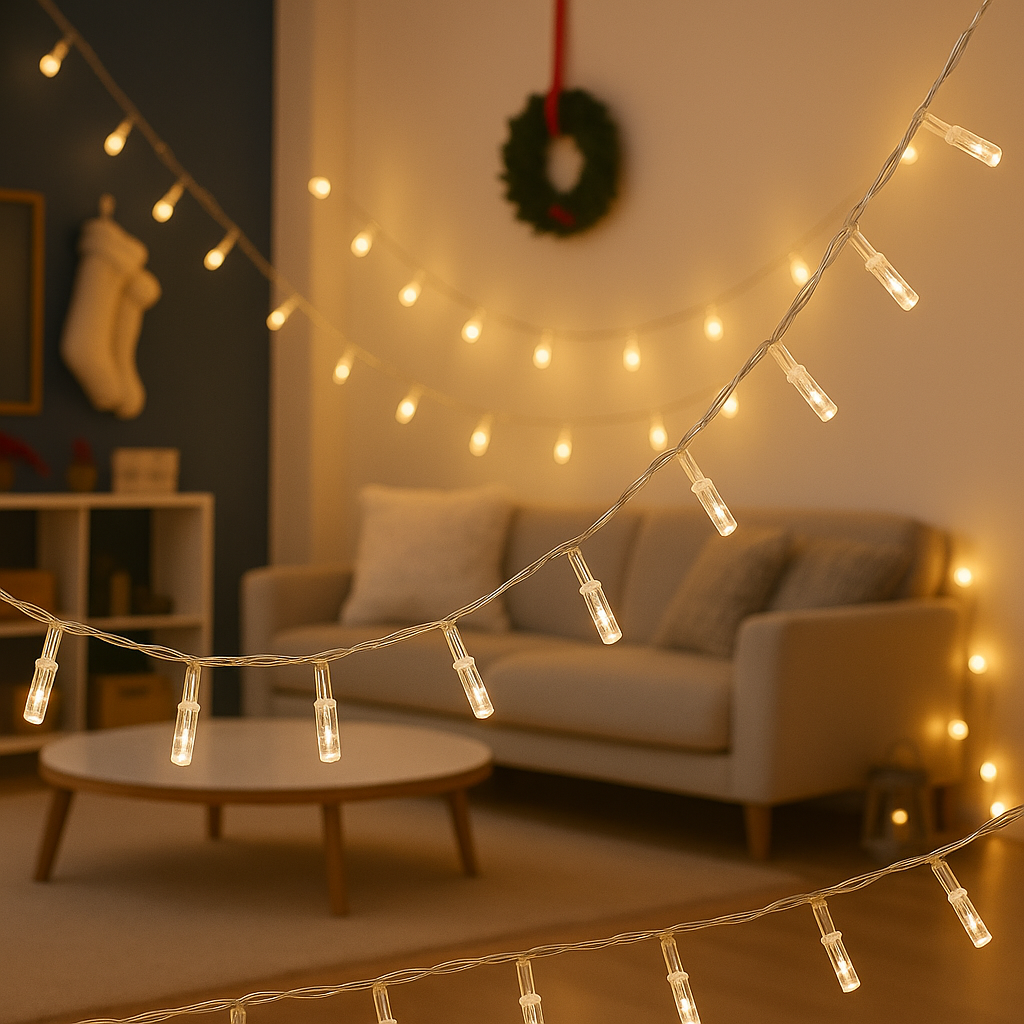 Elegani Indoor/Outdoor 100 LED String Warm White Lights with Flexible Clear Wire – 33ft, Waterproof, Energy Efficient, Plug-In, Holiday & Party Decoration Lighting