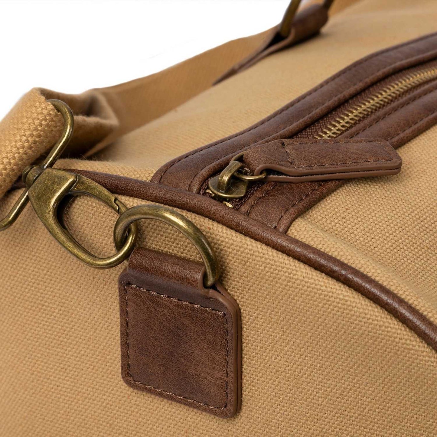 Elegani Touring Luxe Duffel Bag – 21.65" x 11.81" x 10.23", 42.9L Capacity, Eco-Friendly Recycled Canvas with Leatherette Accents-Tan