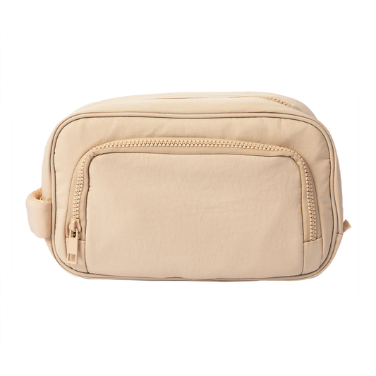 Elegani Essential Toiletry Bag – 9.84" x 5.9" x 3.93" Eco-Friendly Recycled Nylon, Water-Repellent, 1.8L Capacity, Multiple Compartments-Beige