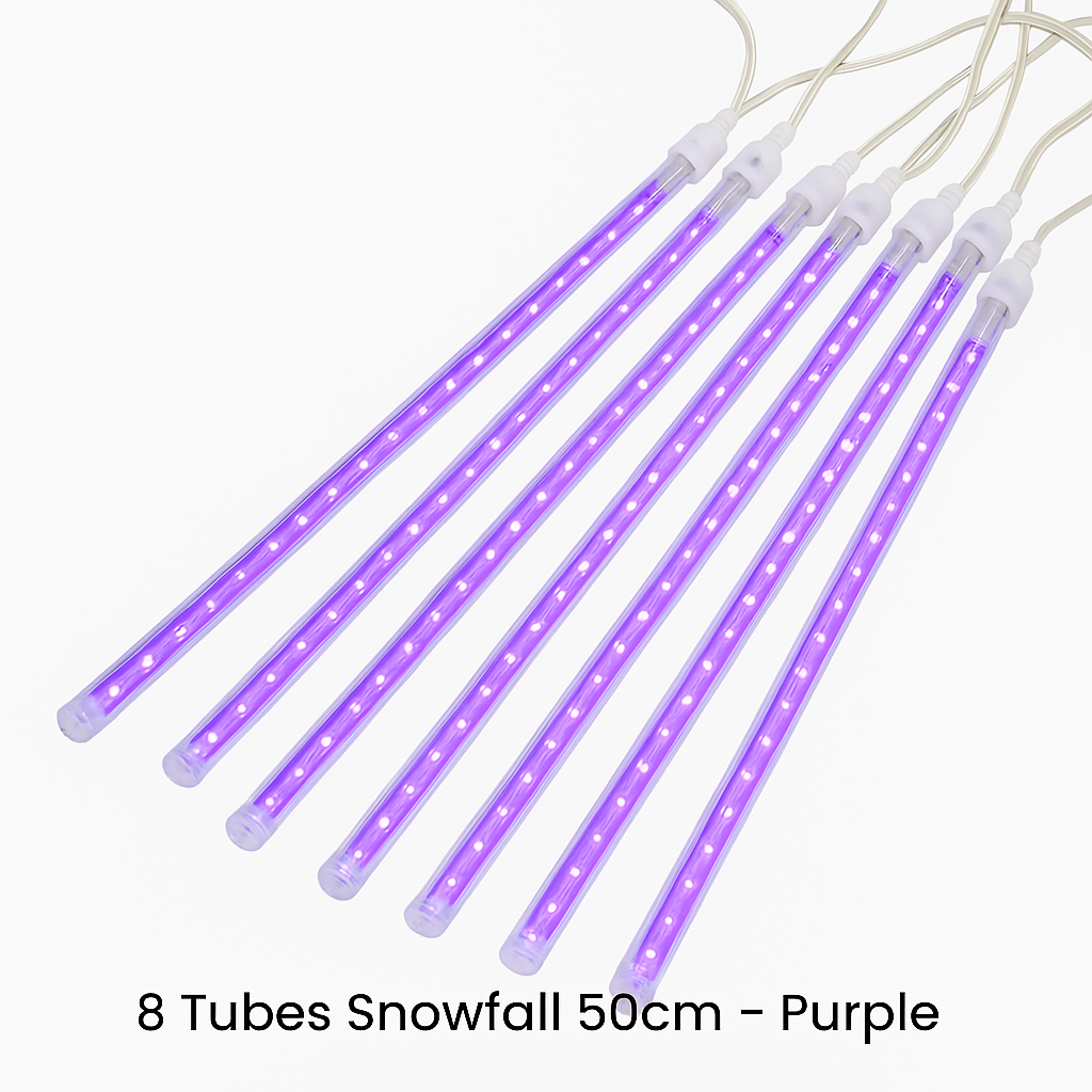 Elegani 8-Tube Snowfall Lights – 50cm Purple LED Meteor Shower Lights, Indoor/Outdoor, Waterproof, Plug-In, Holiday & Party Decoration