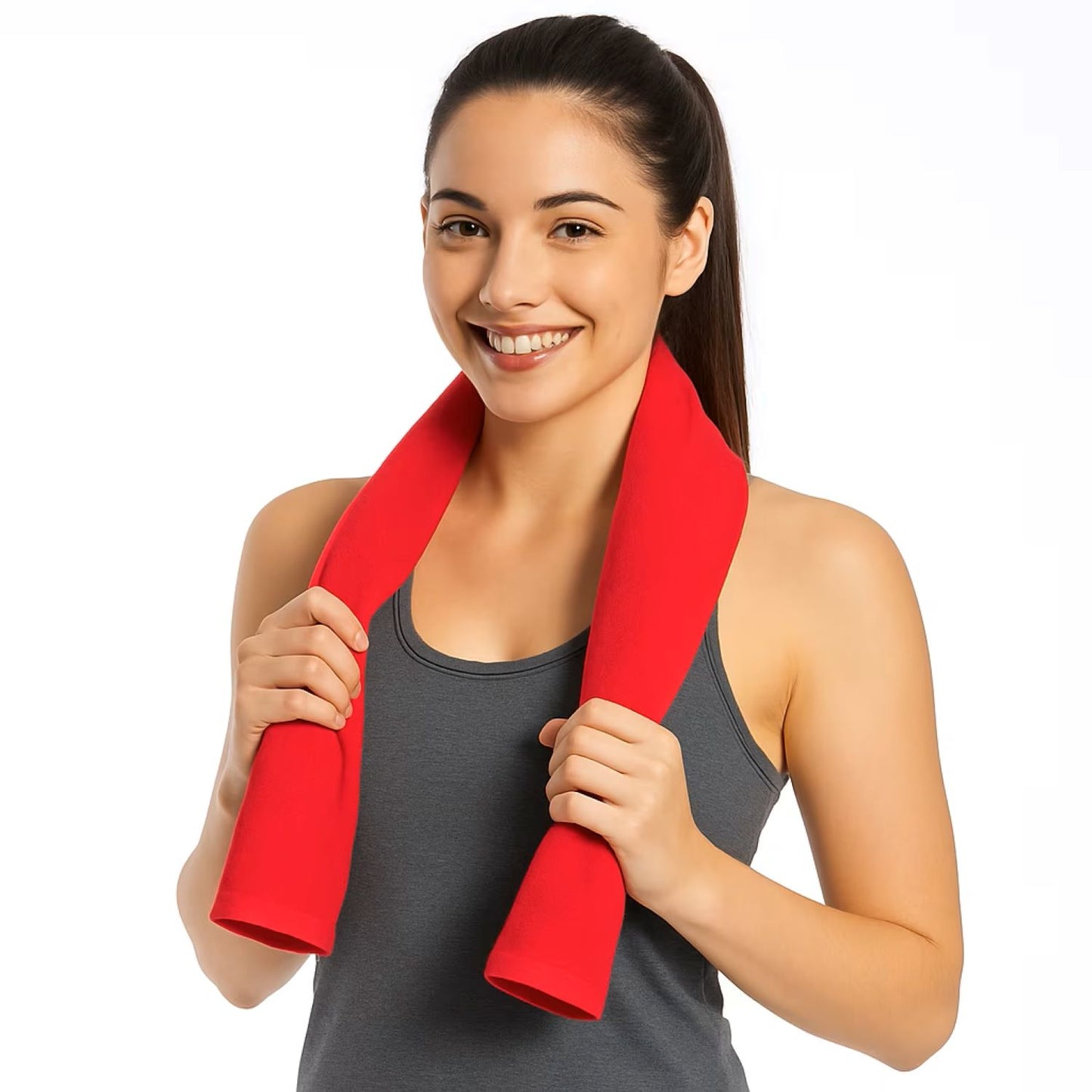 TowelSoft 18 Pack Premium 100% Cotton Premium Terry Velour Fitness Towel for Yoga, Pilates and Gym 12 inch x 44 inch - Red