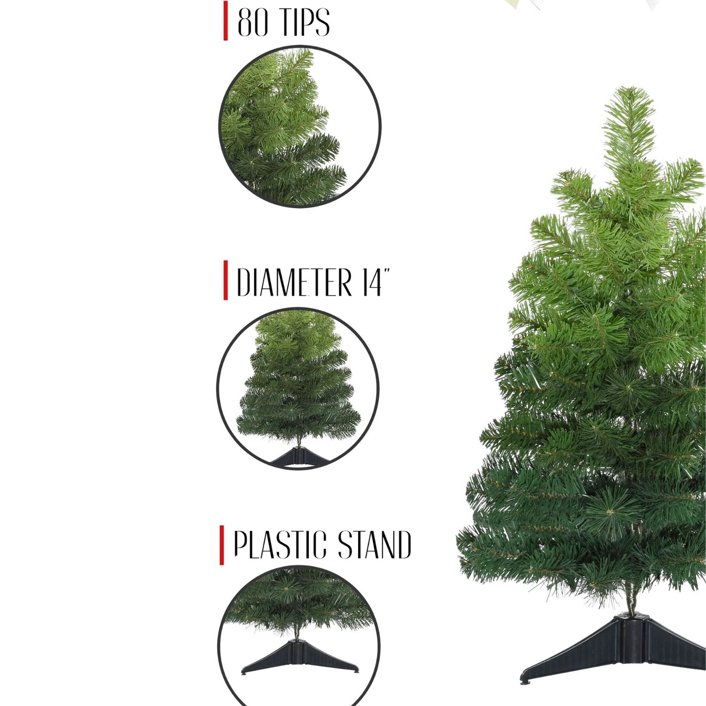 Elegani 24 Inch Tabletop Ombre Green Christmas Tree with Stand, Mini Artificial Holiday Decor with 80 Tips, 15 Inch Diameter