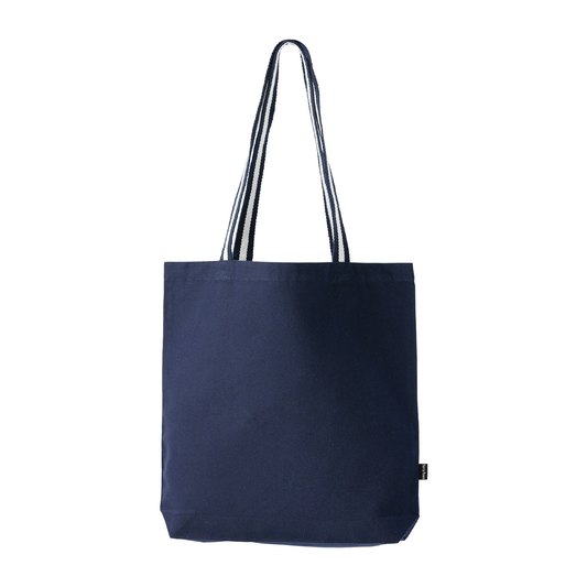 Elegani Deluxe Canvas Tote Bag with Striped Handles – 15" x 16" Eco-Friendly Recycled Cotton & Polyester-Navy