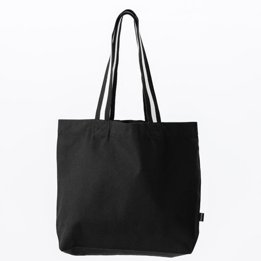 Elegani Oversized Deluxe Canvas Tote Bag with Striped Handles – 19" x 15" Eco-Friendly Recycled Cotton-Polyester- Black