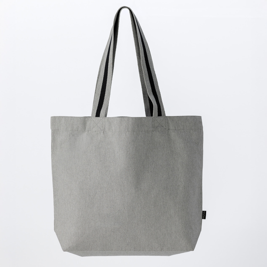 Elegani Oversized Deluxe Canvas Tote Bag with Striped Handles – 19" x 15" Eco-Friendly Recycled Cotton-Polyester- Gray