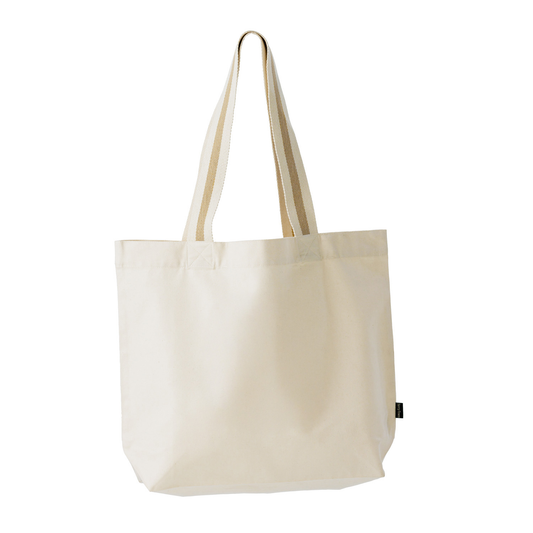 Elegani Oversized Deluxe Canvas Tote Bag with Striped Handles – 19" x 15" Eco-Friendly Recycled Cotton-Polyester- Natural