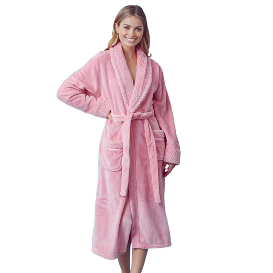 Elegani Plush Shawl Collar Robe for Women- Pink