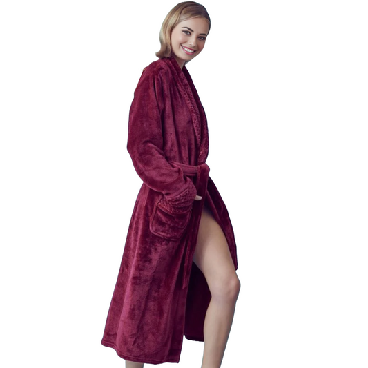 Elegani Plush Shawl Collar Robe for Women-Dark Red