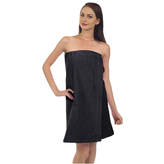 Elegani Luxurious Terry Cotton Spa Wrap for Women - One Size Fits Most, Black