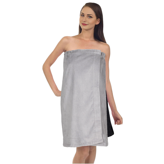 Elegani Luxurious Terry Cotton Spa Wrap for Women - One Size Fits Most, Gray