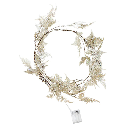 Elegani 20 LED Gold Iridescent Glitter Fern Fairy Lights – 7' Twinkle Garland with Warm White LEDs