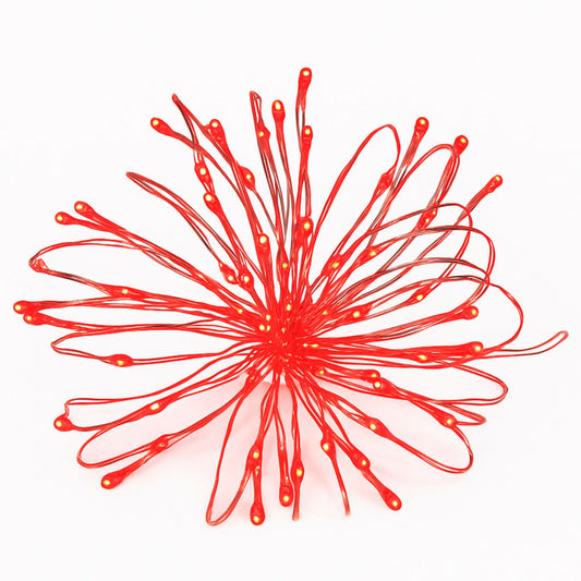 Elegani 100 LED Silver Copper Fairy String Lights – 33ft Plug-In with 4" Spacing, Flexible Wire, Indoor/Outdoor Decorative Lighting for Bedroom, Party, Wedding, and Holiday Décor-Red