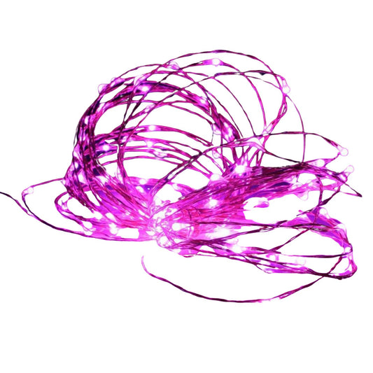 Elegani 100 LED Silver Copper Fairy String Lights – 33ft Plug-In with 4" Spacing, Flexible Wire, Indoor/Outdoor Decorative Lighting for Bedroom, Party, Wedding, and Holiday Décor-Pink