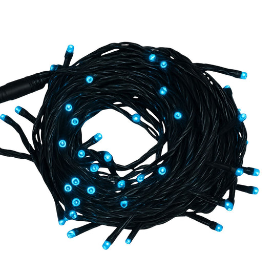Elegani 100 LED Blue String Lights with Connector – Green Wire, 22 Ft Plug-in Indoor Outdoor Waterproof Holiday Lighting