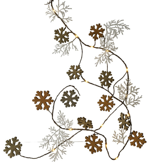 Elegani 20 LED Glitter Snowflake Fairy Lights – 7.5ft Copper Wire String Light with Large & Small Glittered Snowflakes, Warm White Glow for Holiday Mantel, Table & Wreath Decor