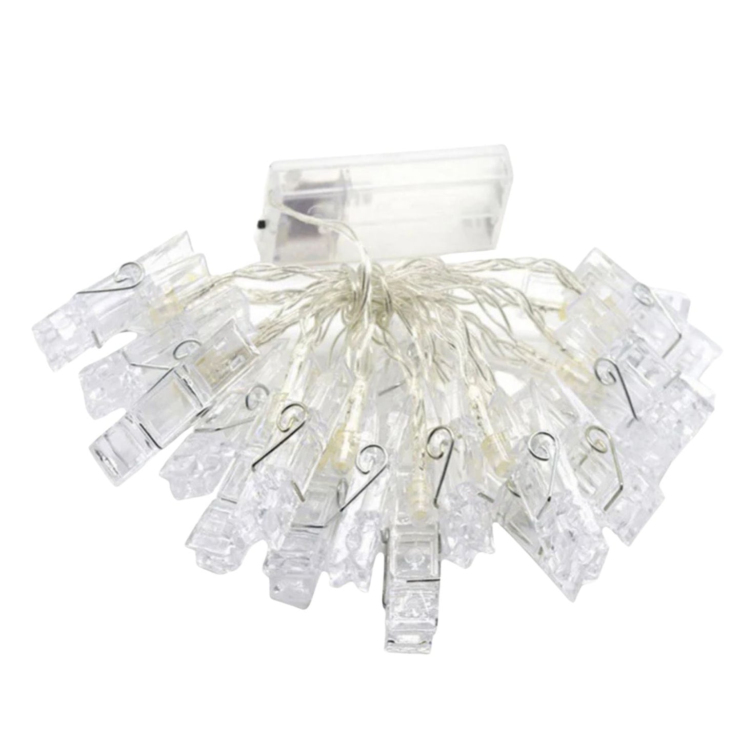 Elegani 20 LED Photo Clip String Lights – Clear Cable with 40 Transparent Photo Clips, 9ft Total Length, Warm White Glow for Bedroom & Dorm Décor