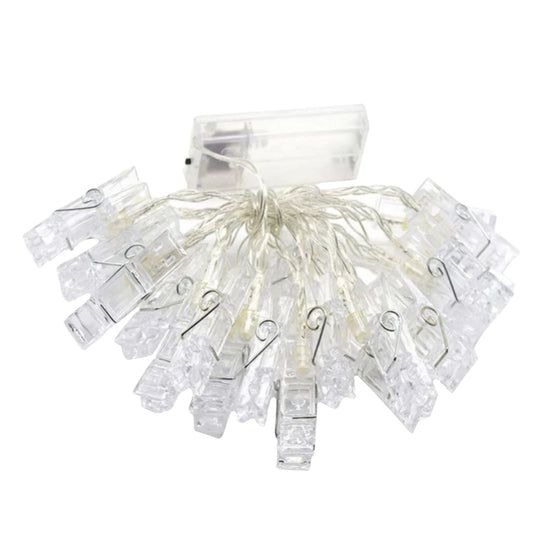 Elegani 20 LED Photo Clip String Lights – Clear Cable with 40 Transparent Photo Clips, 9ft Total Length, Warm White Glow for Bedroom & Dorm Décor