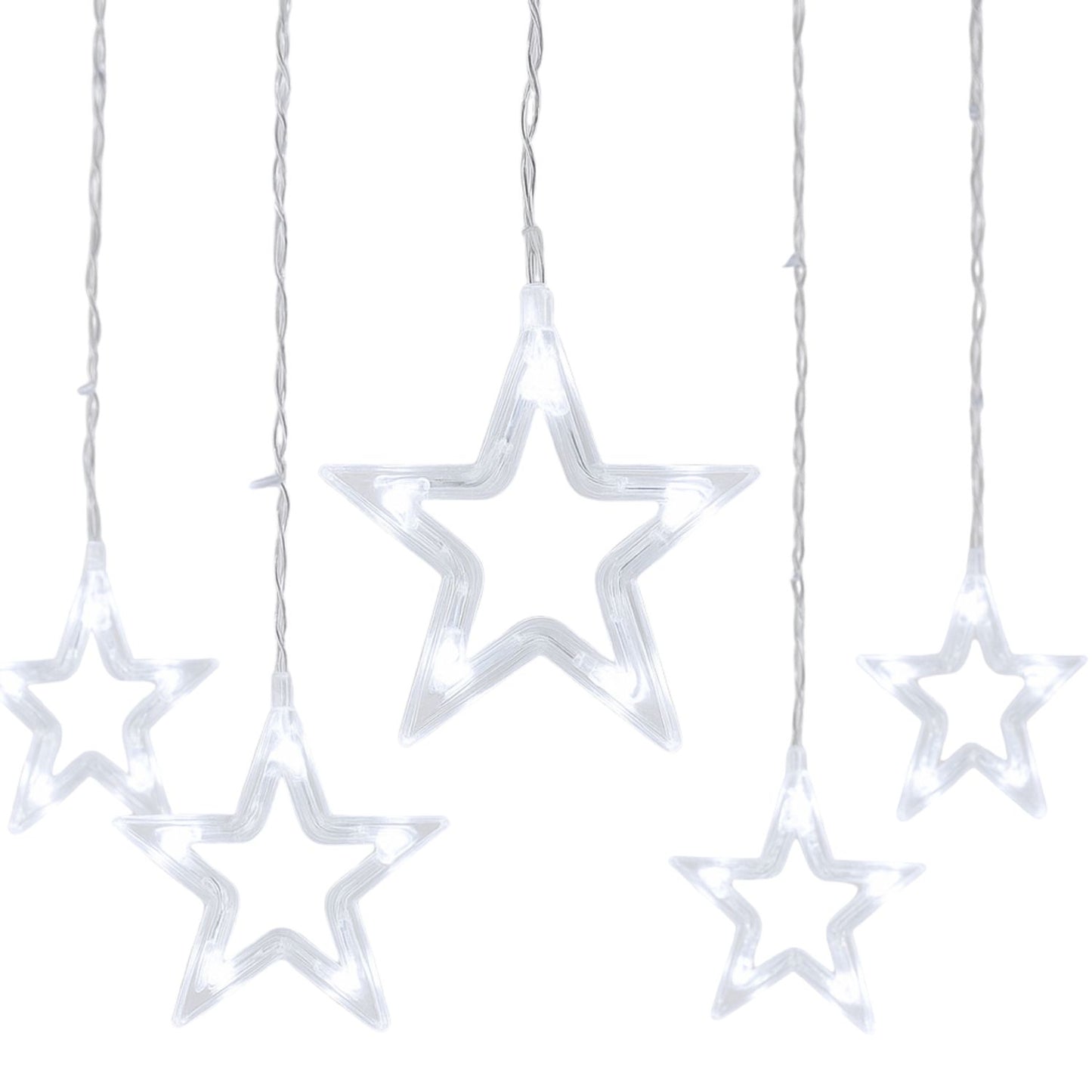 Elegani 138 LED Star Curtain Light – White Hanging String Lights with 12 Stars, 8 Lighting Modes, Plug-in, for Indoor Outdoor Room Party Backdrop