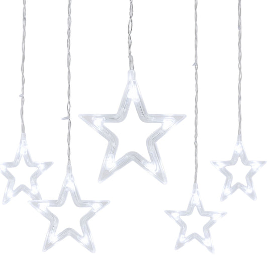 Elegani 138 LED Star Curtain Light – White Hanging String Lights with 12 Stars, 8 Lighting Modes, Plug-in, for Indoor Outdoor Room Party Backdrop