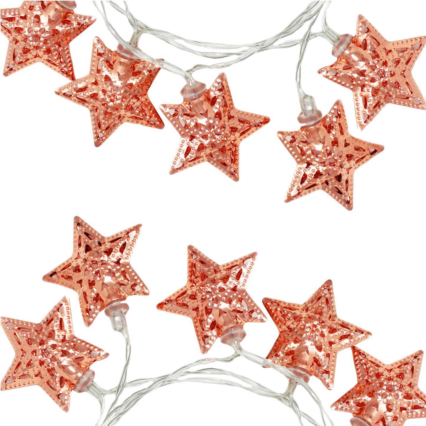 Elegani 10 LED Rose Gold Star String Lights – Warm White Metal Star Fairy Lights – 3ft Lighted Cord
