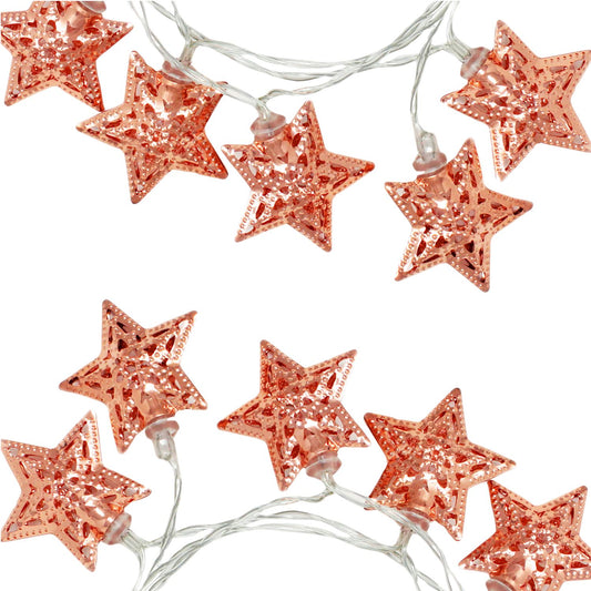Elegani 10 LED Rose Gold Star String Lights – Warm White Metal Star Fairy Lights – 3ft Lighted Cord