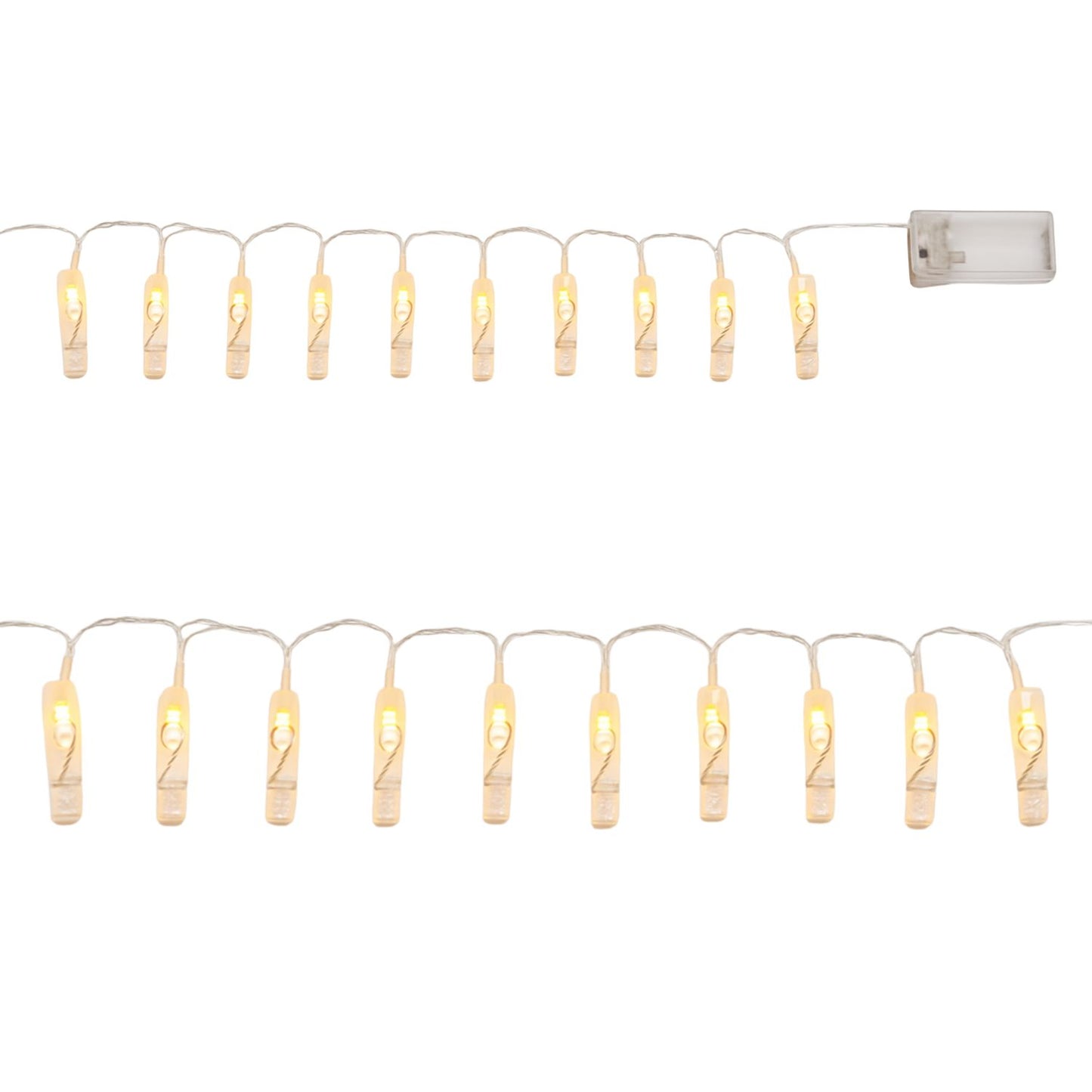 Elegani 20 LED Clear Cable Photo Clip String Lights – 40 Large Clips, 9' Lighted Length, Warm White Glow