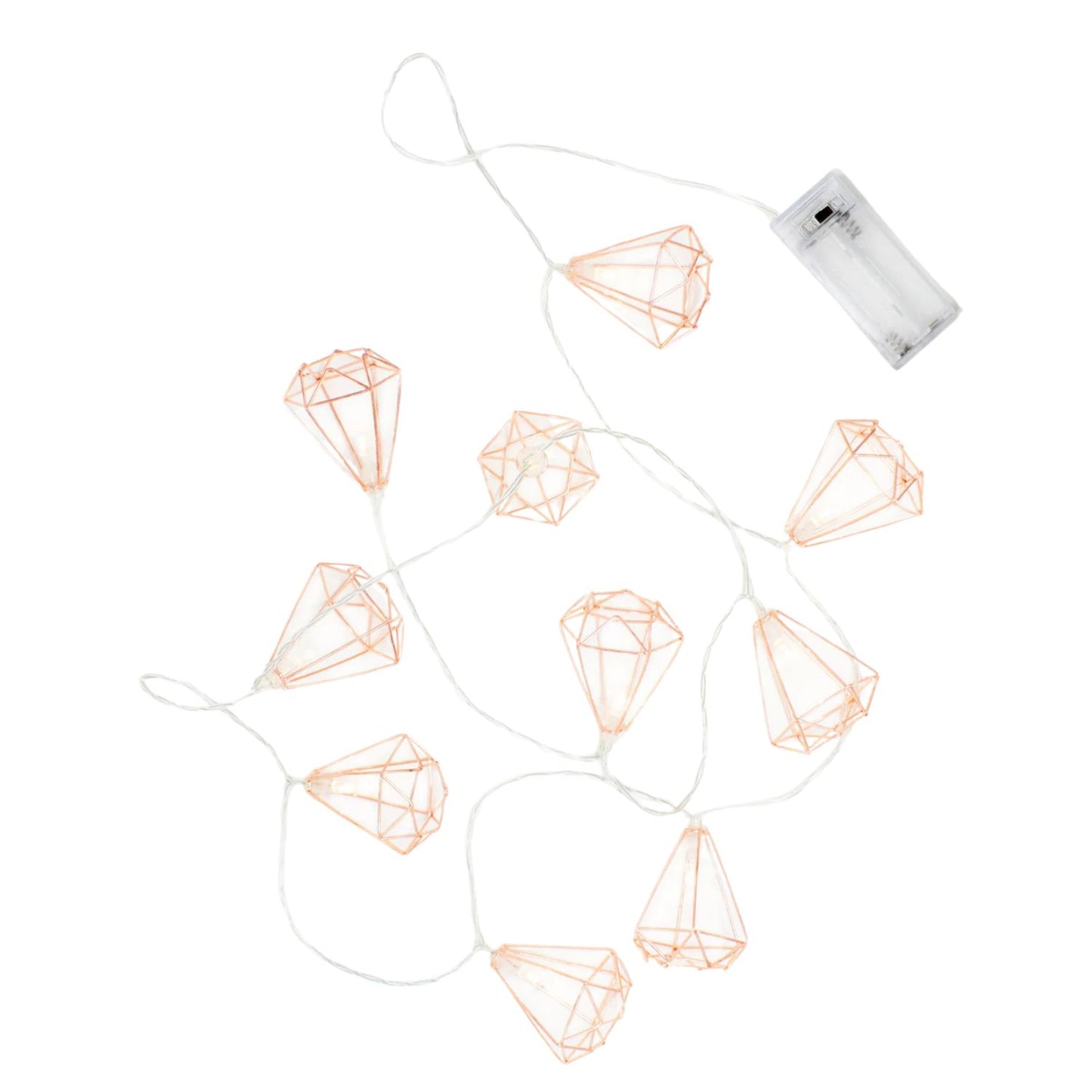 Elegani Rose Gold Diamond String Lights – 10 Warm White LED Lights on Copper Wire, 4.5ft Lighted Length – Decorative Lighting for Bedroom, Dorm, Shelf or Wall