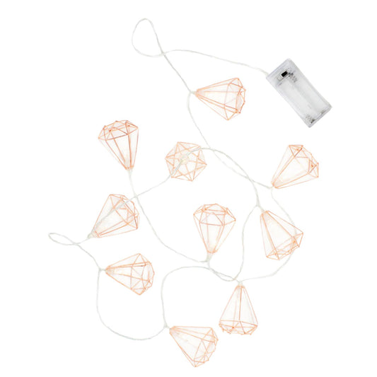 Elegani Rose Gold Diamond String Lights – 10 Warm White LED Lights on Copper Wire, 4.5ft Lighted Length – Decorative Lighting for Bedroom, Dorm, Shelf or Wall