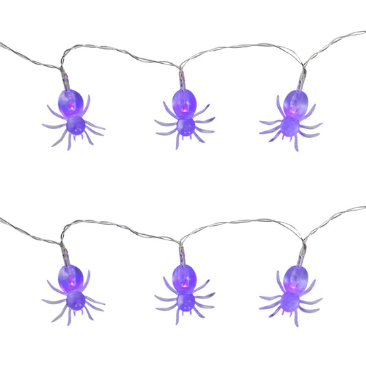 Elegani 10 LED Spider String Lights – Purple Glow Halloween Décor – 3ft Clear Wire