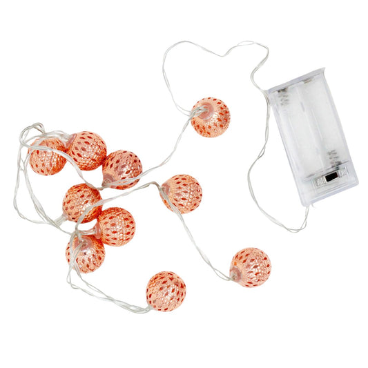 Elegani Rose Gold Moroccan Ball String Lights – 10 LED Warm White Lights on 3FT Cord, Decorative Hanging Fairy Lights for Bedroom, Dorm, Tabletop or Holiday Display
