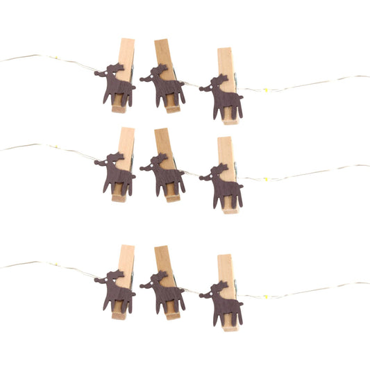 Elegani 20 LED Microdot String Lights with 10 Wood Deer Clips – 7FT Copper Wire Indoor Decorative Light Set