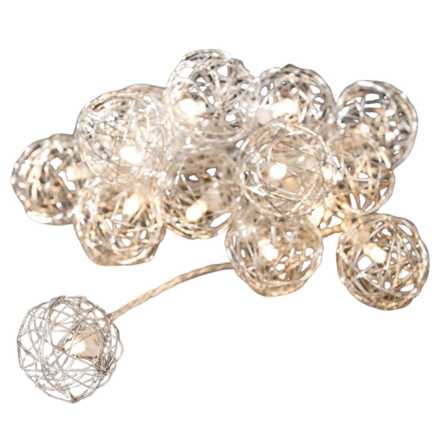 Elegani 10 LED Wire Ball String Light – 3ft Flexible Silver Copper Wire with 12" Lead, Mini Decorative Fairy Lights for Bedroom, Table, and Event Decor (Warm White)