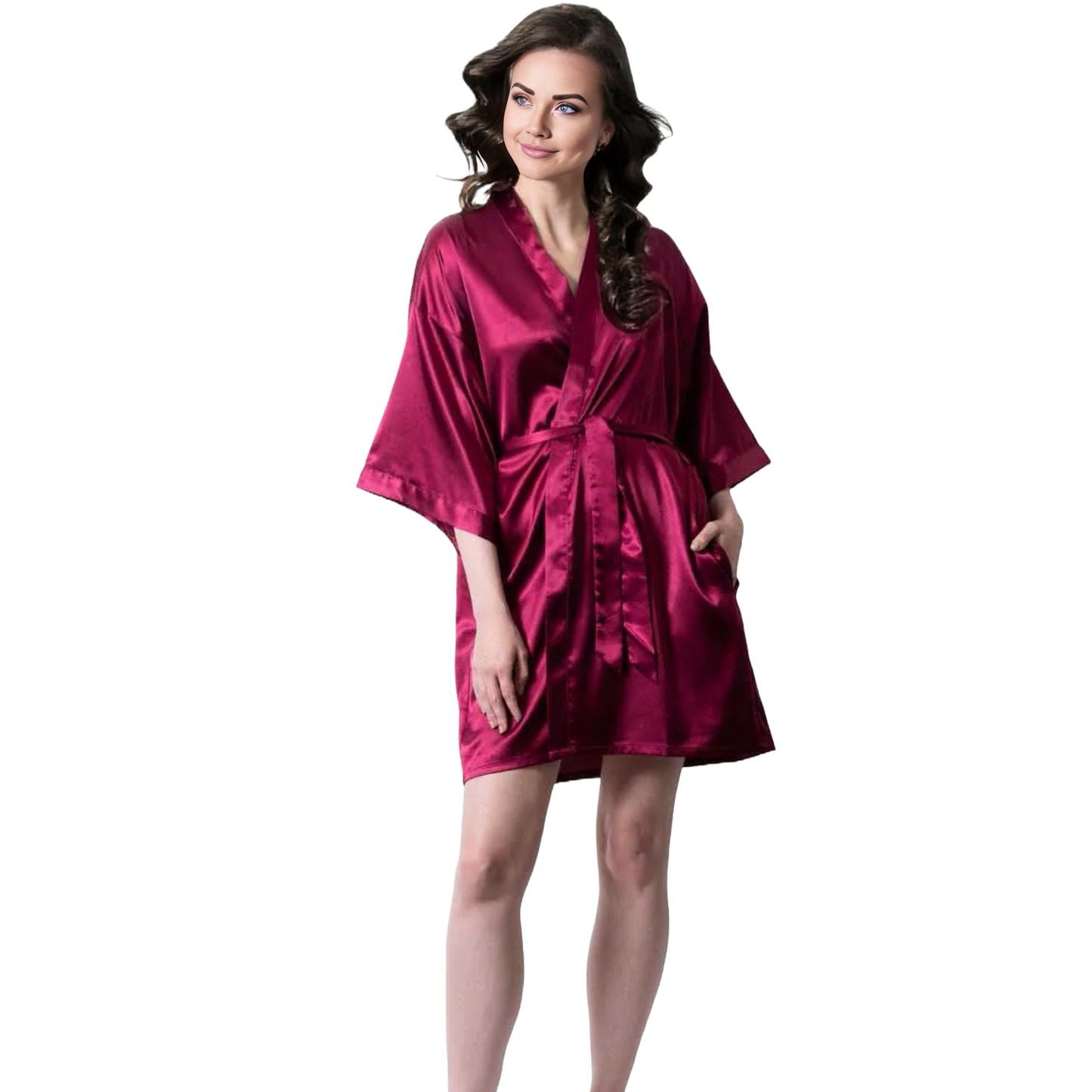 Elegani Bridal Satin Kimono Short Robe for Women - Soft, Stylish, and Comfortable, Merlot Red