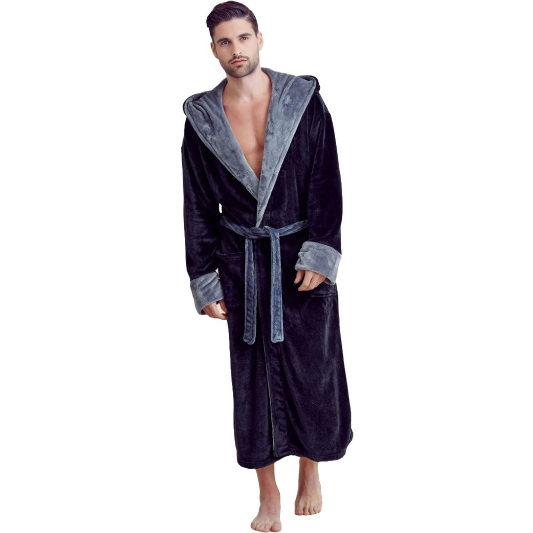 Elegani Men Plush Shawl Collar Robe, Unisex Black